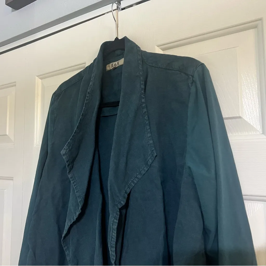 Flax Open Front Blue Dark Teal Cardigan Top Jacket Linen Size Medium Drapey - Image 5