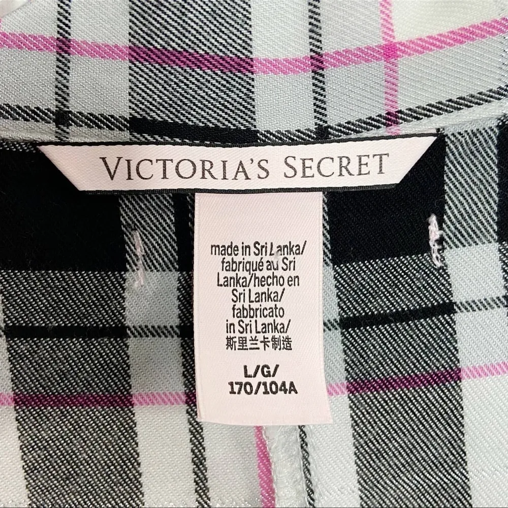 Victoria's Secret Gray Pink White And Silver Plaid Flannel Romper Size Large - Image 4
