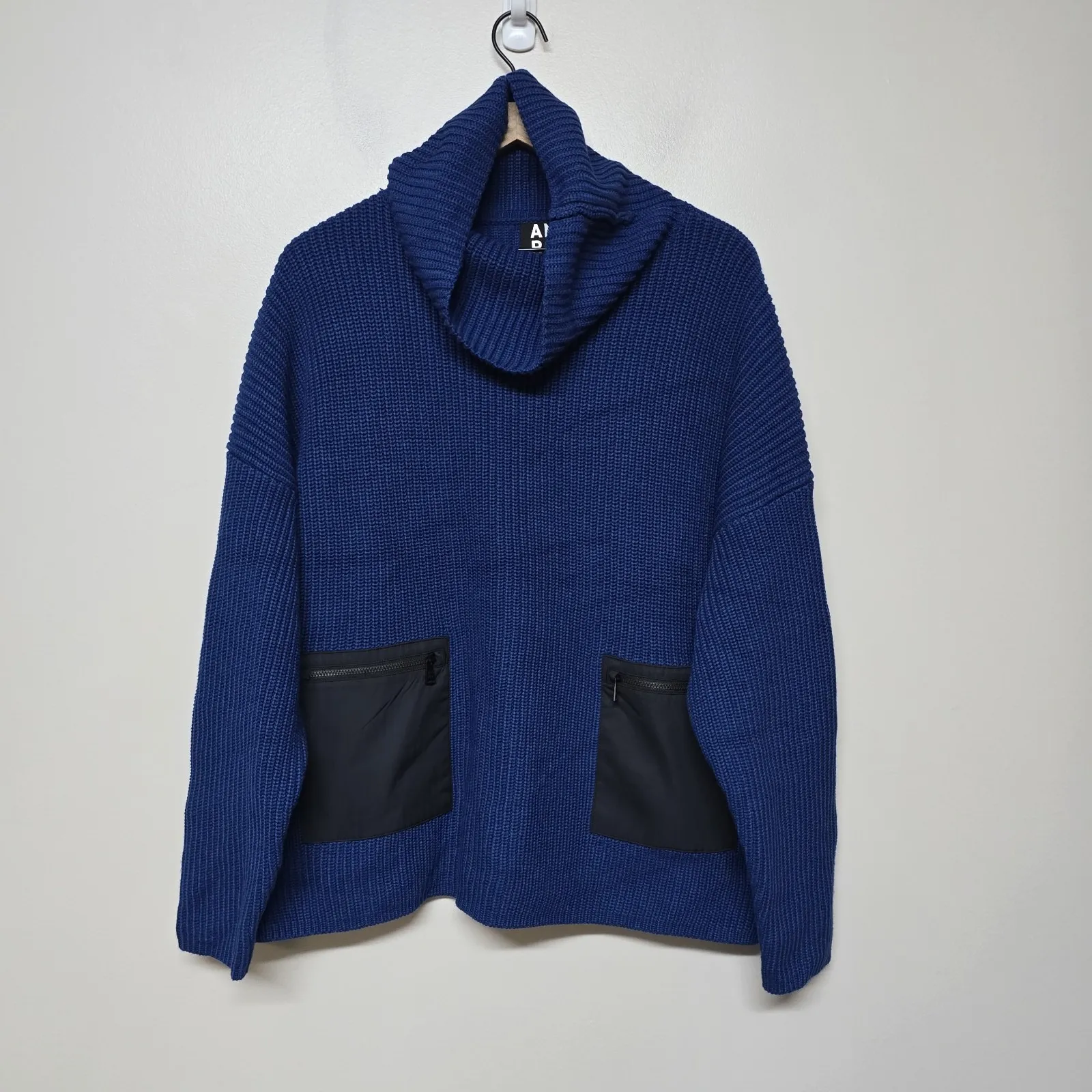 Alp N Rock Brooklyn Oversized Chunky Knit‎ Indigo Blue Pockets Sweater Sz M/L - Image 2
