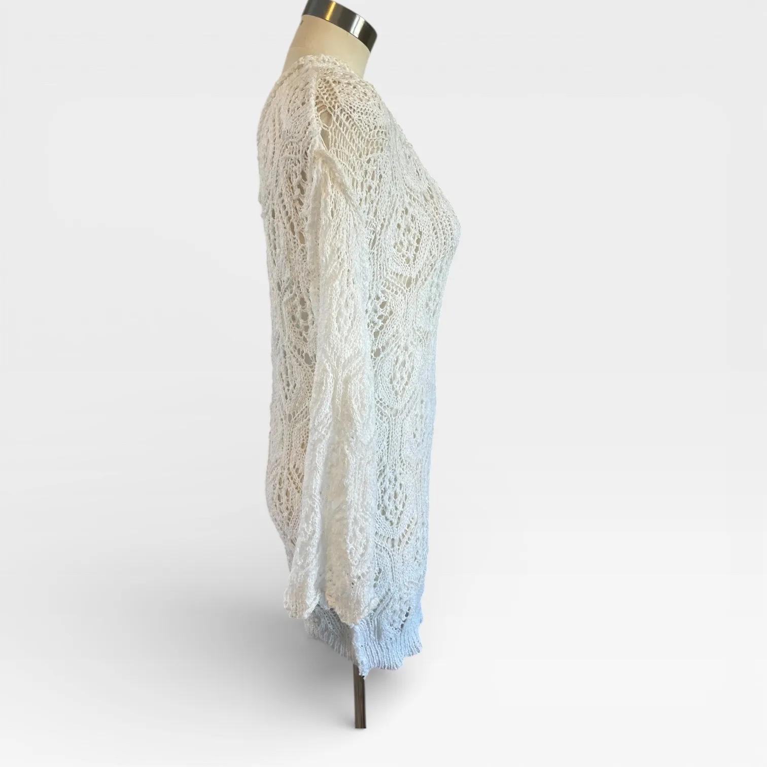 POL White Crochet Knit Swim Cover Up Tunic Boho Beach Resort Size Small - Image 5