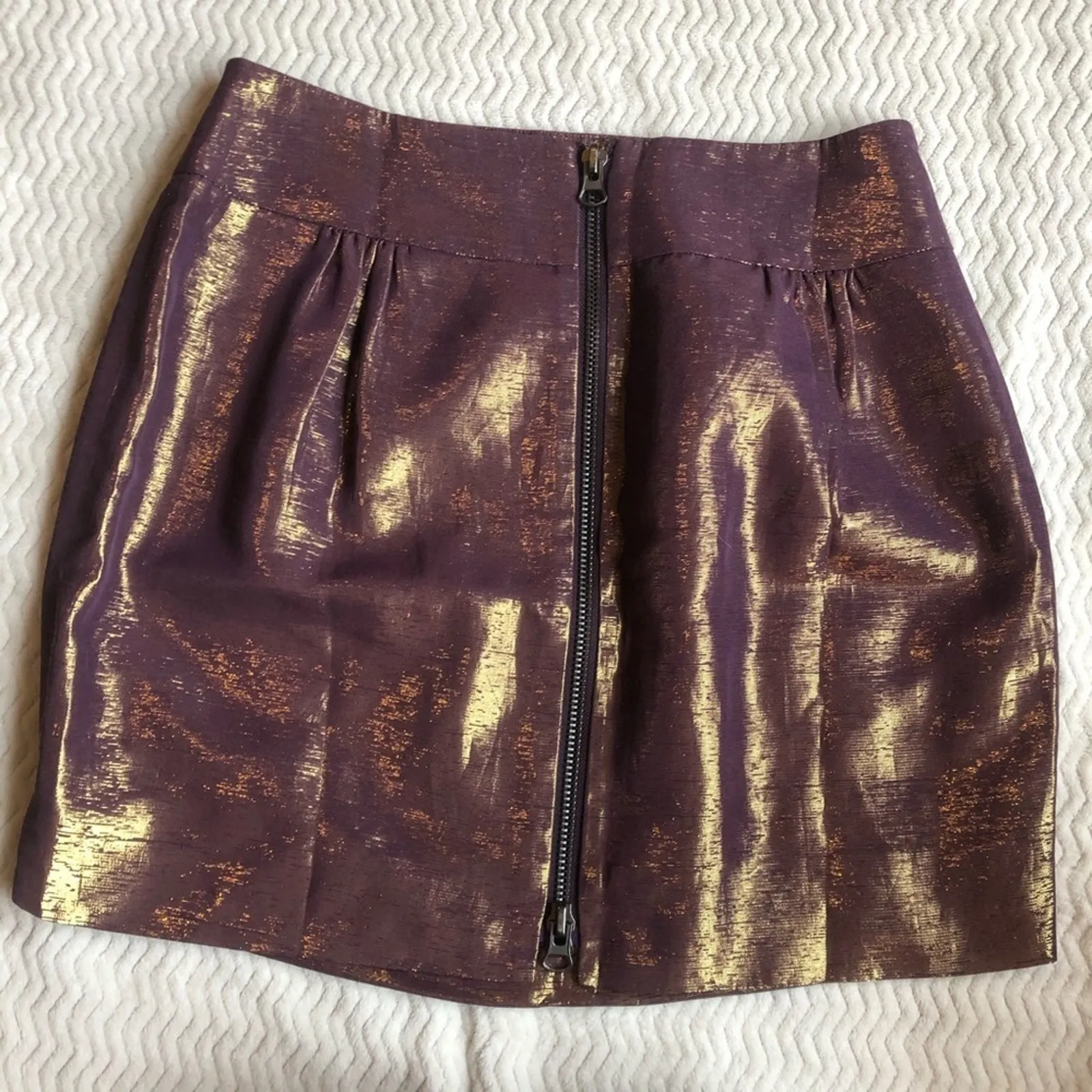 Vera Wang Purple Gold Holographic Mini Skirt Women 6 Metallic Exposed Zipper Y2K - Image 6