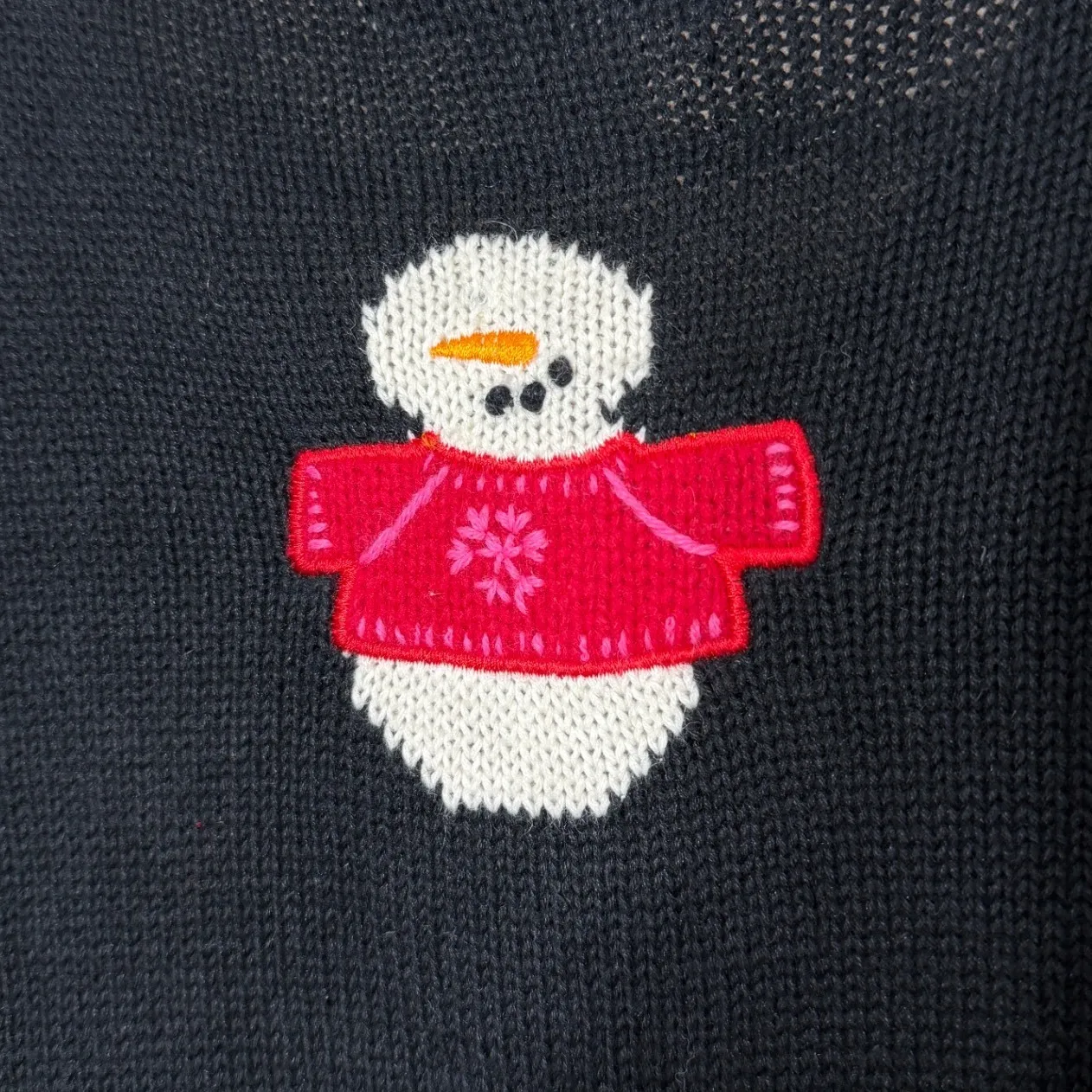 Susan Bristol Black Snowman Embroidered Button Front Cardigan Sweater Size L - Image 7