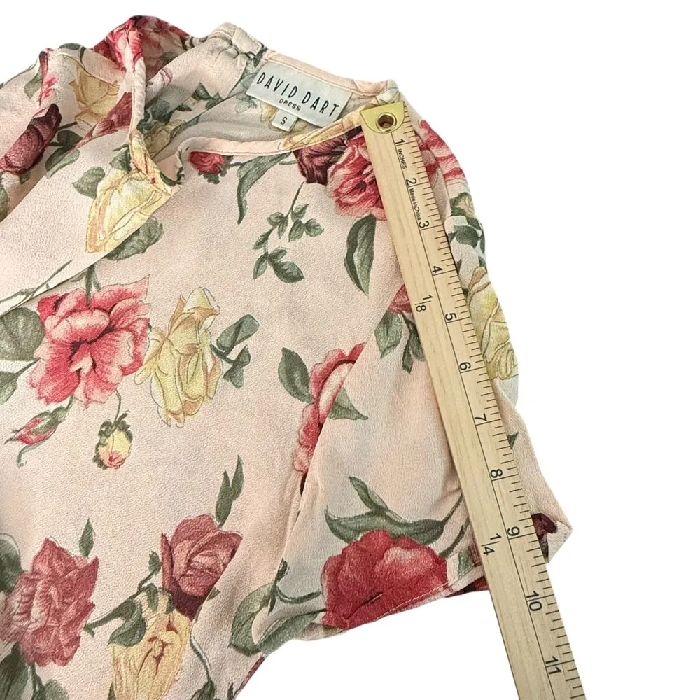 Vintage Floral Short Dress Size S Feminine Romantic David Dart Short Sleeve BOHO Pink - Image 8