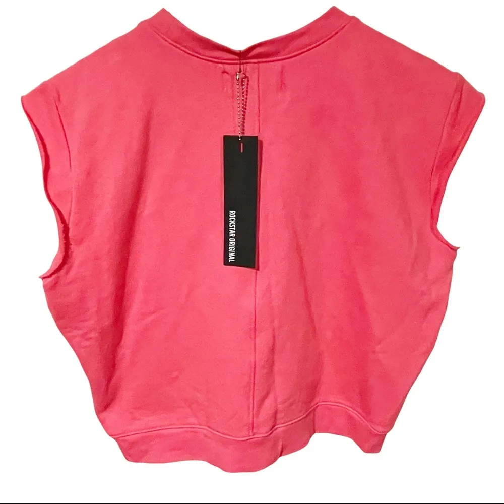 Rockstar Original Womens XL Pink Cuttoff Sleeveless Sweatshirt Rhinestone NEW - Image 5
