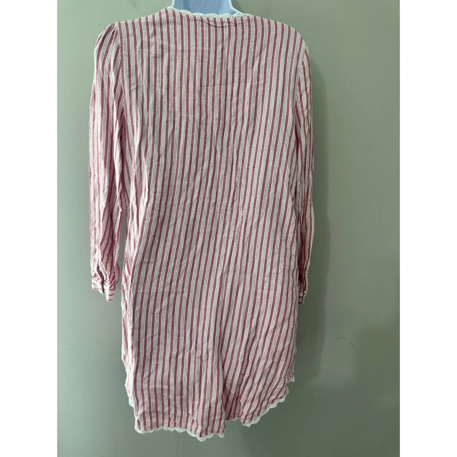 Eileen West‎ Striped Cotton Tunic Dress Womens XS Red White Lace Trim - Image 4