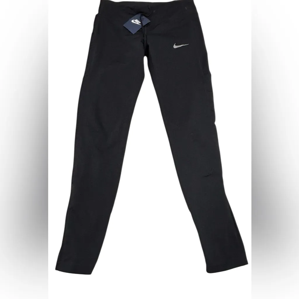 Nike NEW Black RACER TIGHTS Leggings with White Swoosh Size SMALL - Image 2
