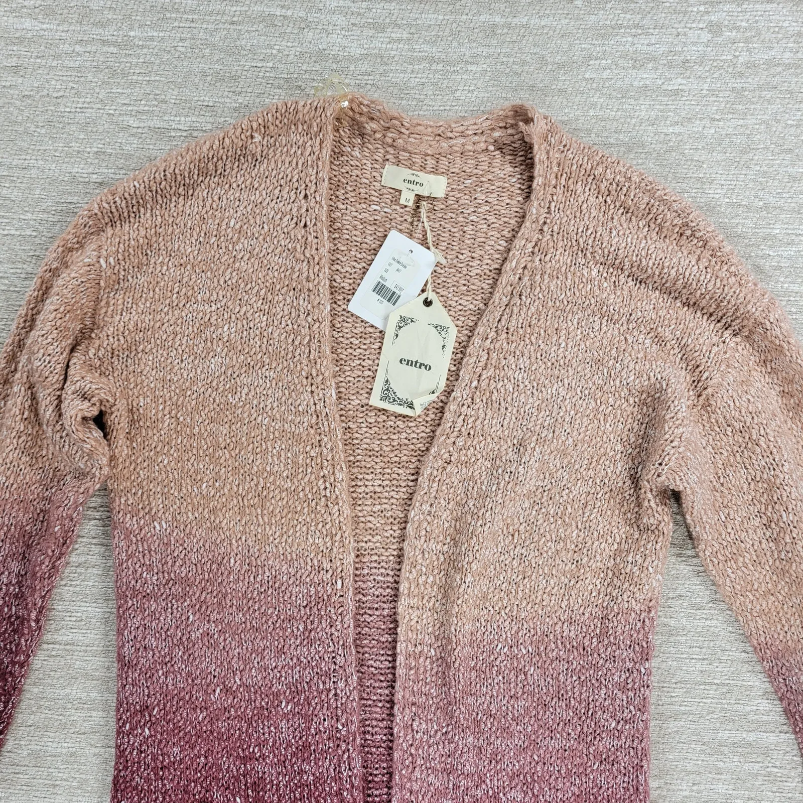 Entro Vilma Ombre Longline Open Cardigan Sweater Medium NWT Wine Blush Knit - Image 6