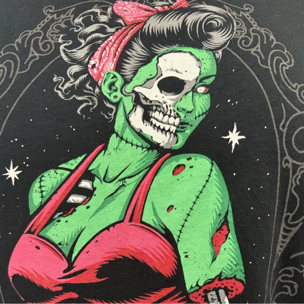 Heritage by TORRID Zombie Pin Up Girl Classic Fit Jersey Crew Tee | Size M/10 Black Size M - Image 2