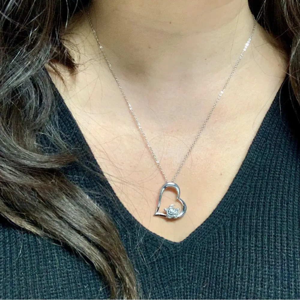 Sea Turtle Open Heart 925 Sterling Silver Pendant Necklace 18 - Image 6