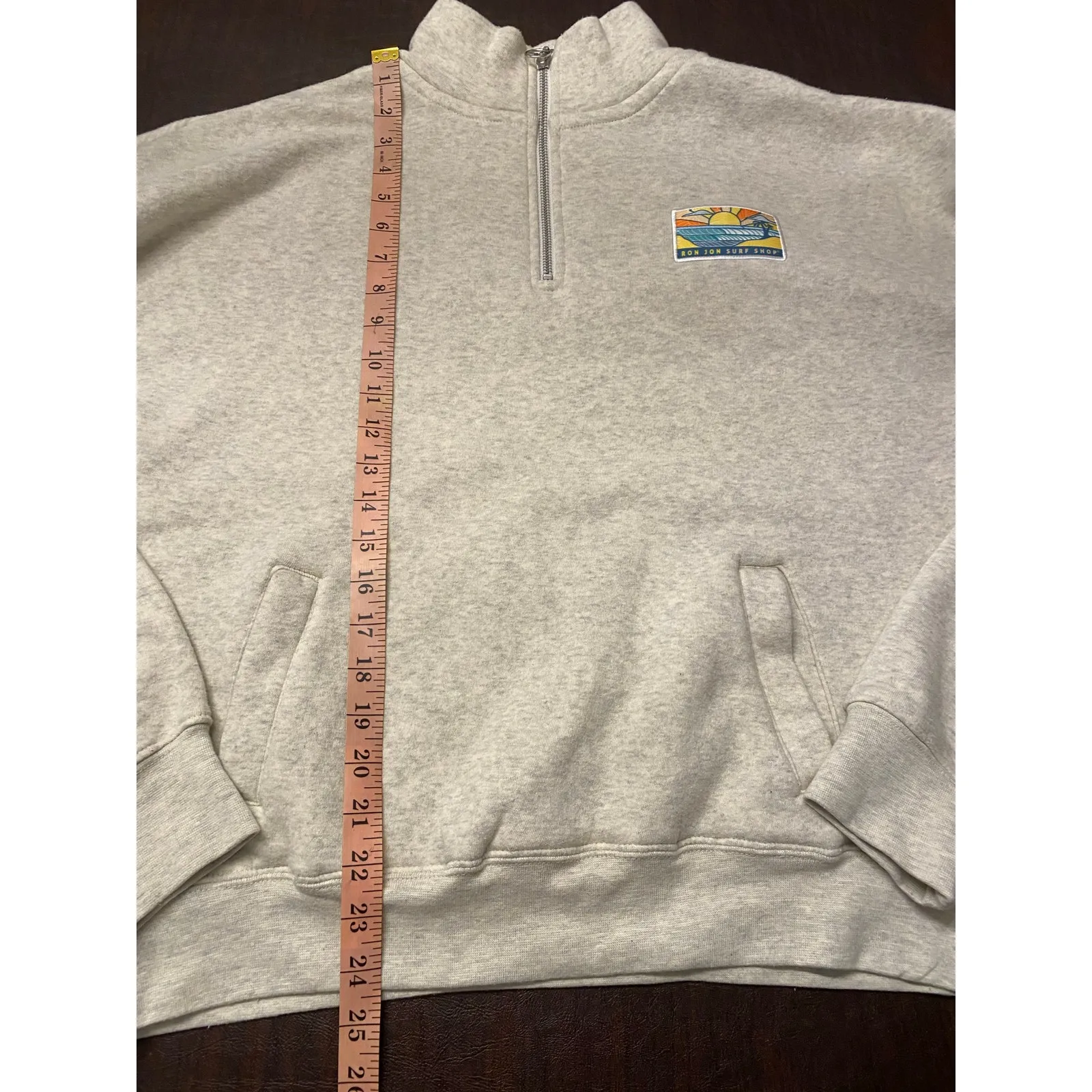 Ron Jon Surf Shop Gray Quarter Zip Pullover Sweatshirt Logo Patch Large Cozy - Image 6