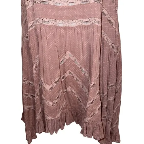 FREE PEOPLE Misty Pink Voile and Lace Trapeze Shift Dress EUC Size XS‎ - Image 4