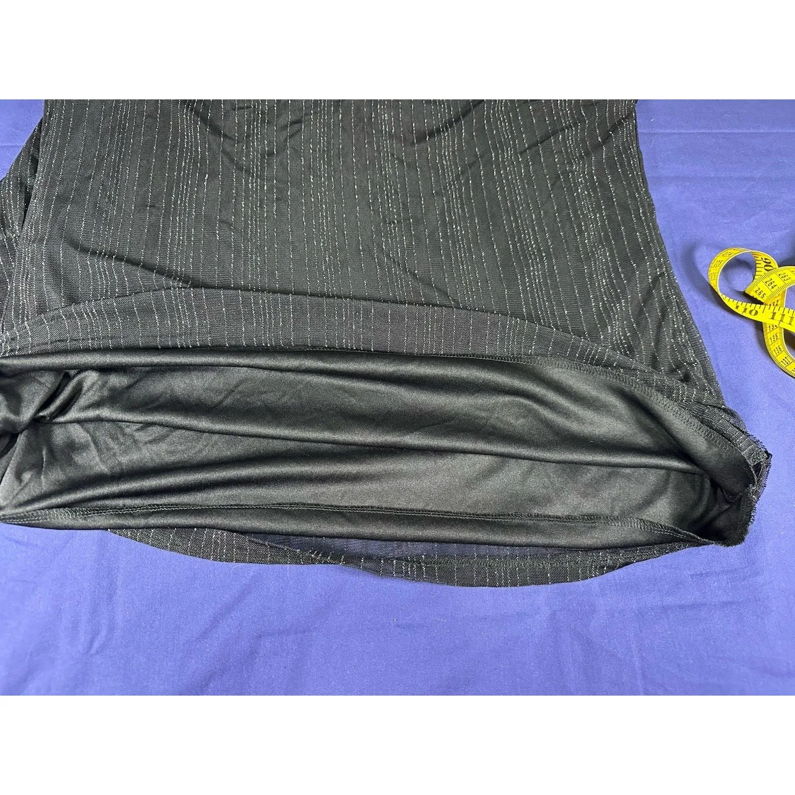 Jade Moon Gray Silver Blouse Sheer Tie Lined Silver Thread Bling Cuffs 1X Black - Image 8