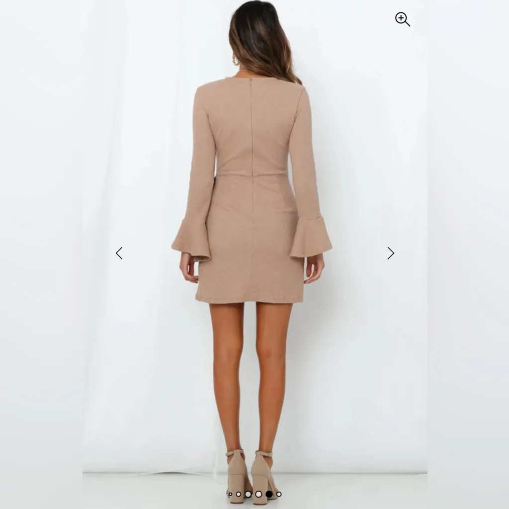 Hello Mello You For Me Long Sleeve Tan Casual Dress Size Large Waffle Knit New - Image 2