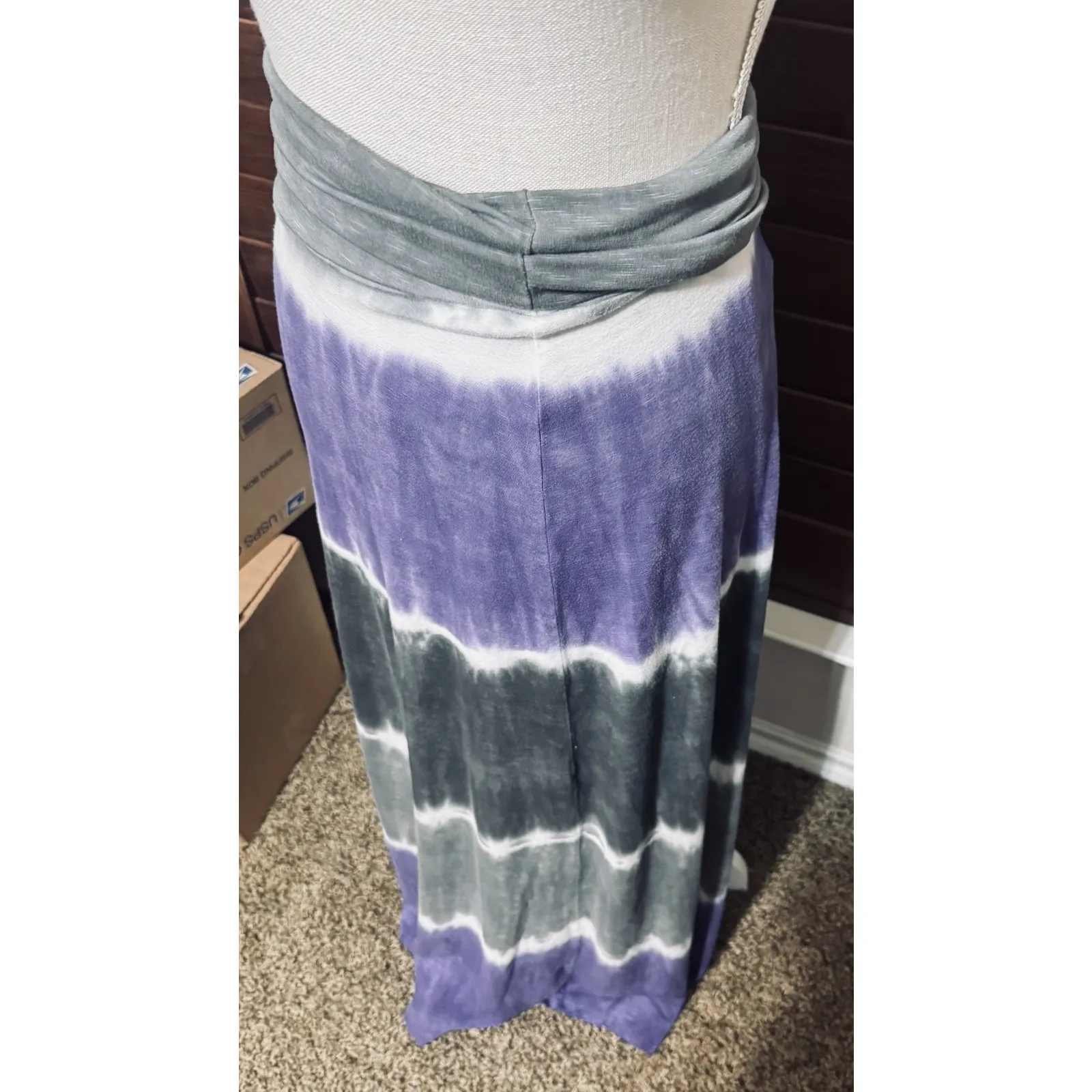 Lucky Brand Skirt XS/S Purple Gray Tie Dye Maxi Foldover Waist Stretch Swim - Image 2