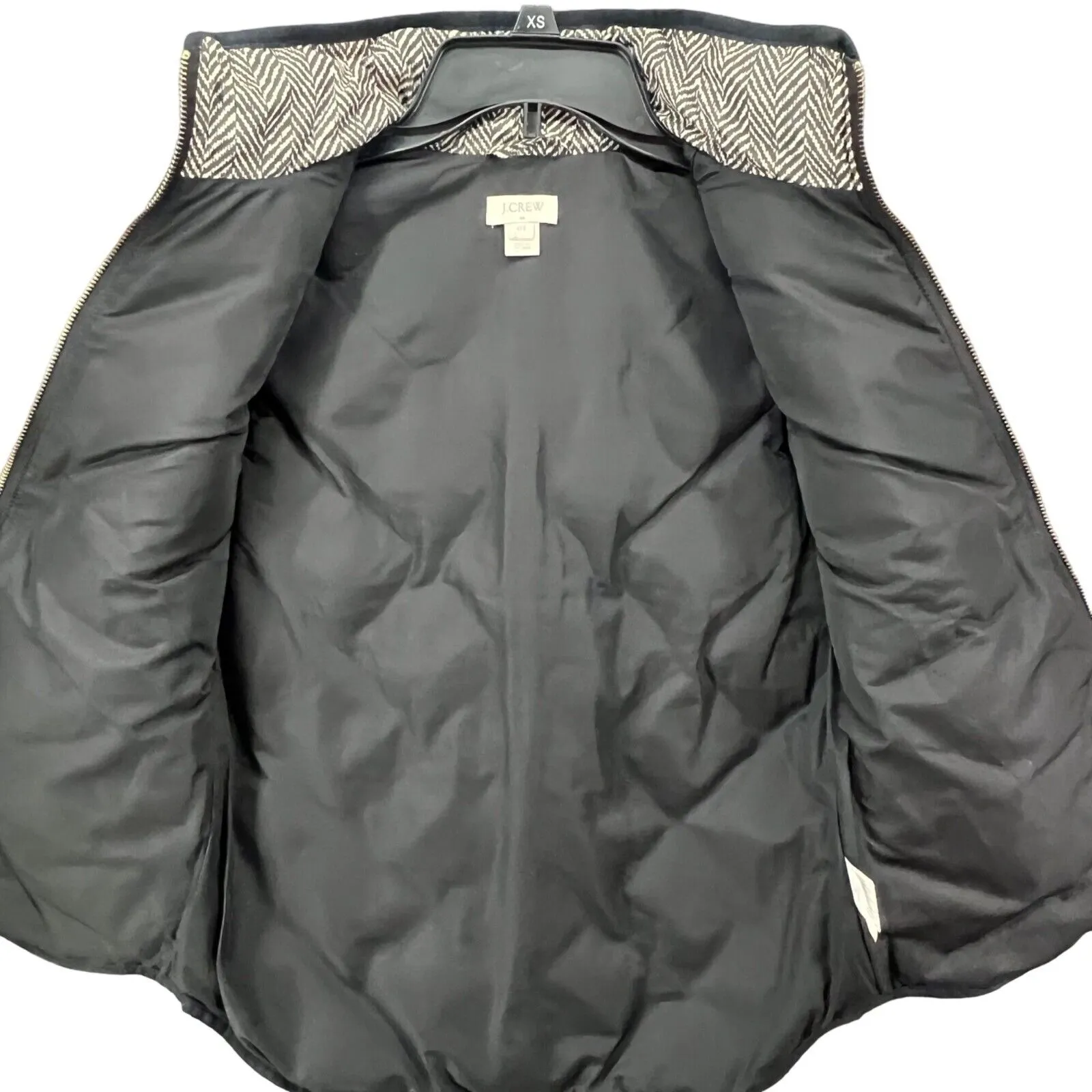 J Crew Down Puffer Vest Womens XXS Black White Herringbone Quilted Preppy Chic - Image 4