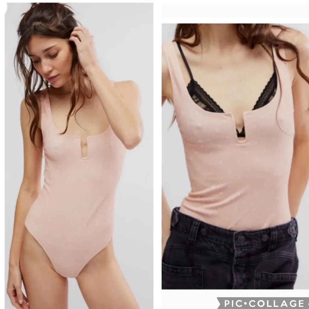 Free People Romance In Rome Polka Dot Bodysuit Peach Combo‎ XS - Image 2