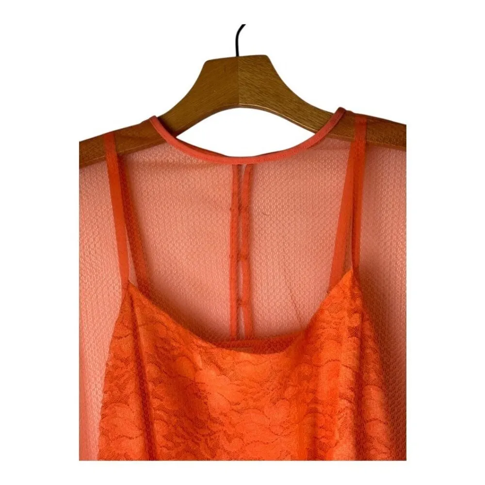 HAH Hot As‎ Hell Bodysuit Women Medium Orange Sheer Lace Mesh Mama Jen - Image 6