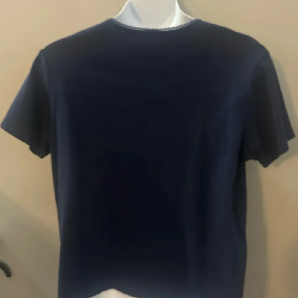 Classic Navy Women's Top Sport Savvy Short Sleeve 1X Lace Neck Trim Detail Blue - Image 4