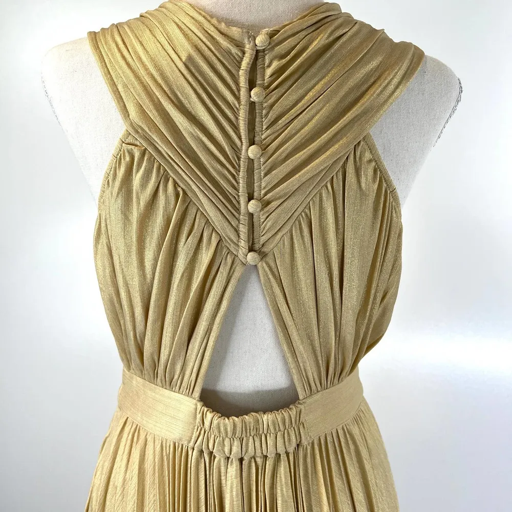 Anthropologie Pleated Halter Midi Dress Gold Verb by Pallavi Singhee Metallic - Image 9