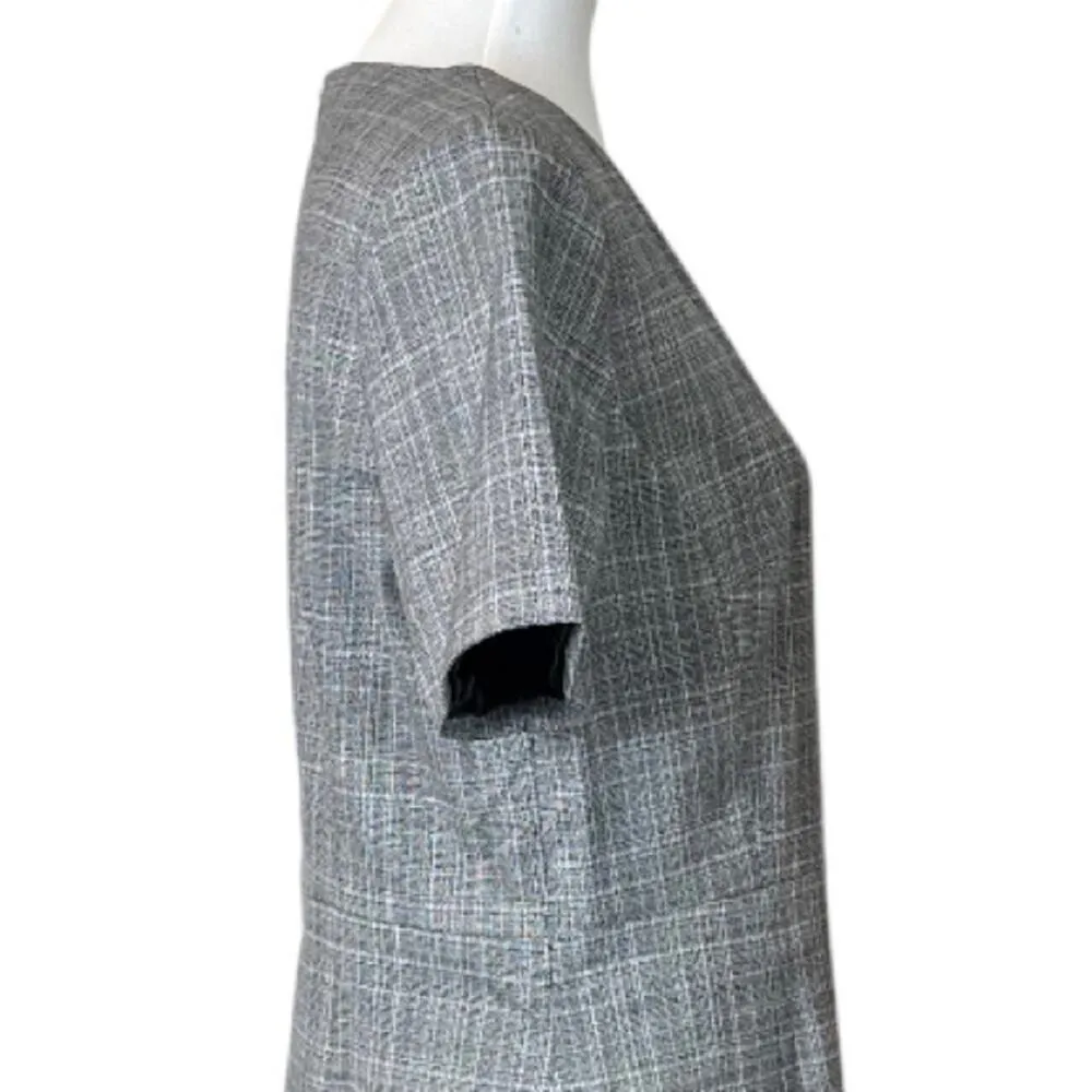 Tahari NEW Dress Sheath Ruffle Midi Hem Short Sleeve Gray Plaid Women’s Size 8 - Image 7