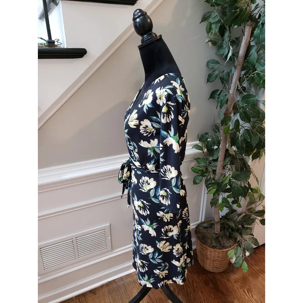 Serra Dress Women S Black Floral Wrap Belted Polyester Spandex V-Neck - Image 7
