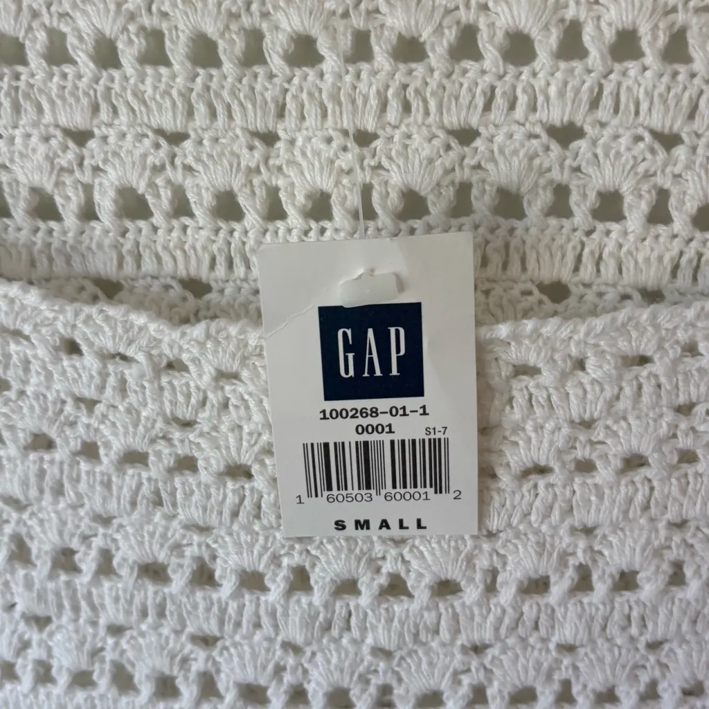 Gap White Linen Cotton Crochet Knit Shirt 3/4 Length Bell Sleeve Square Neck - Image 4