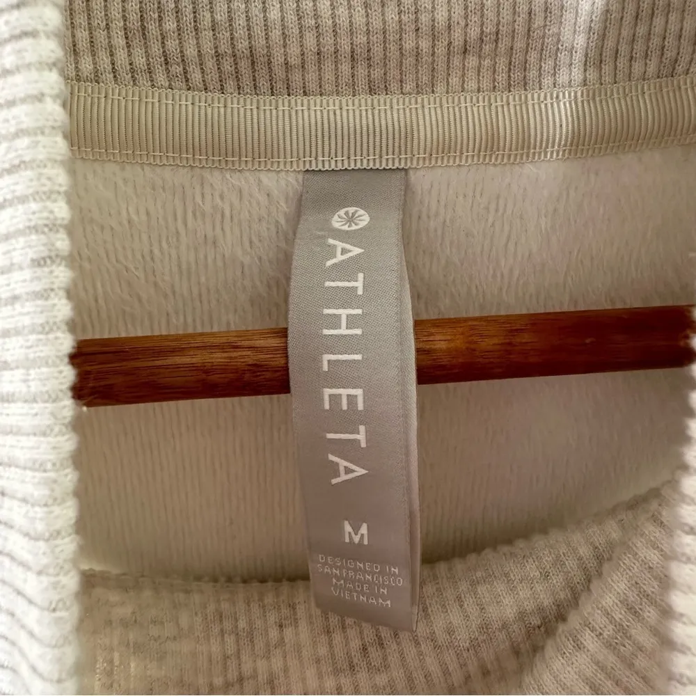 Athleta Oatmeal Cozy Karma Funnel Neck Side Zip Pullover Sweatshirt Size M - Image 6