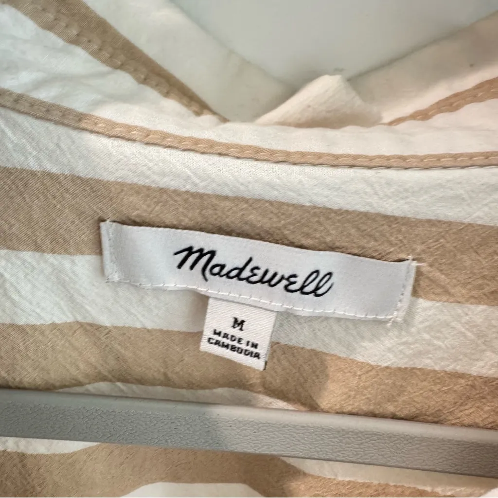 Madewell Signature Poplin Short Sleeve Button Up Shirt Seed Khaki Stripe Medium - Image 2