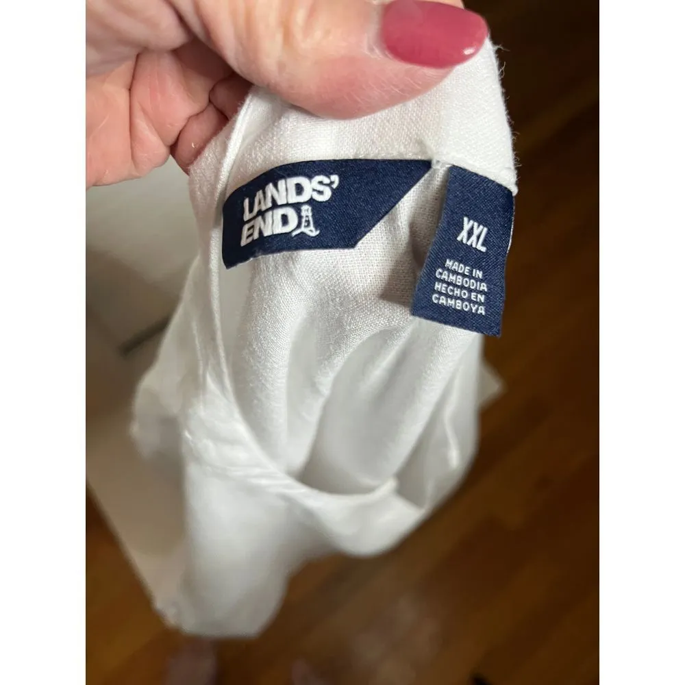 Lands' End white linen blend tunic top XXL Pockets hem slits 3/4 sleeves w cuffs - Image 5