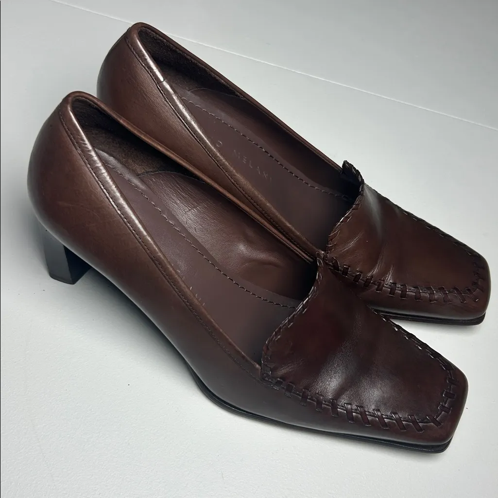 ANTONIO MELANI Shoes Women's Size 8 Brown Leather Blocked Heel A7 Derby Stitched - Image 12