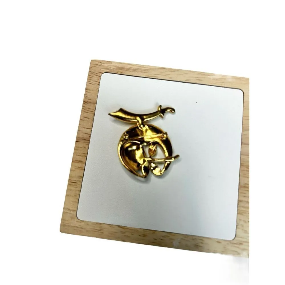 Vintage Shriner Daughters of the Nile Gold & white Rhinestone Scimitar Brooch by Gold - Image 3