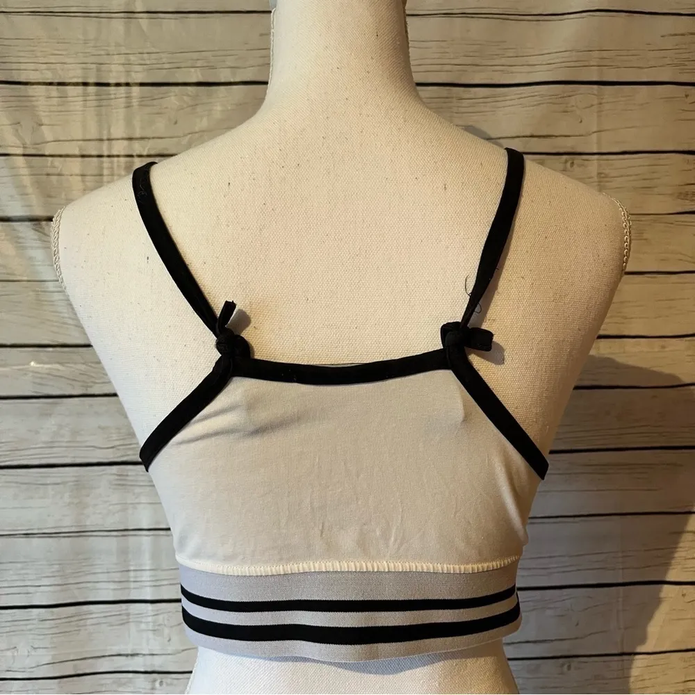 GCDS Logo Detail Cotton Cropped Sports Bra Tank Top In White Size M - Image 4