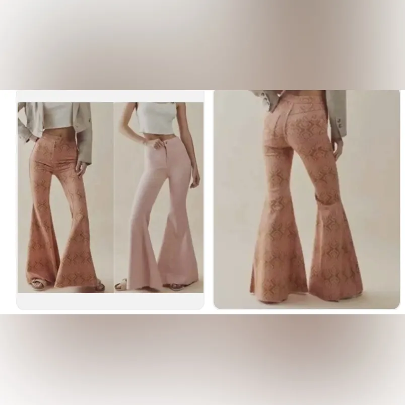 Free People Throw It Back Reversible Flares High Rise Pink Orange Jean - Image 4