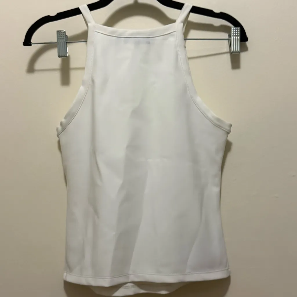 Theory Precision Ponte Square Neck Halter Tank Top Shell White Stretch - Image 3