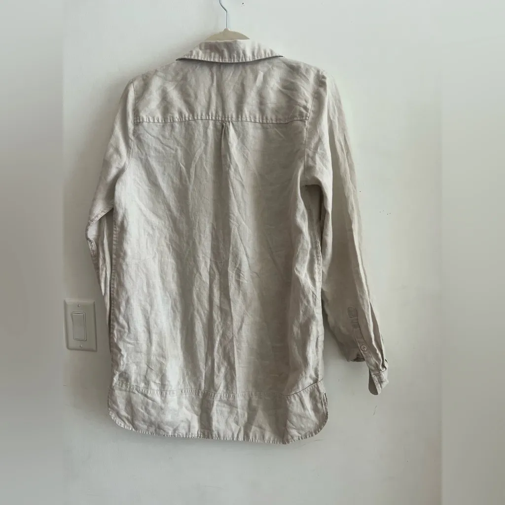 Neiman Marcus Linen Tunic Shirt Dress Size S Beige Long Sleeve Collared - Image 5
