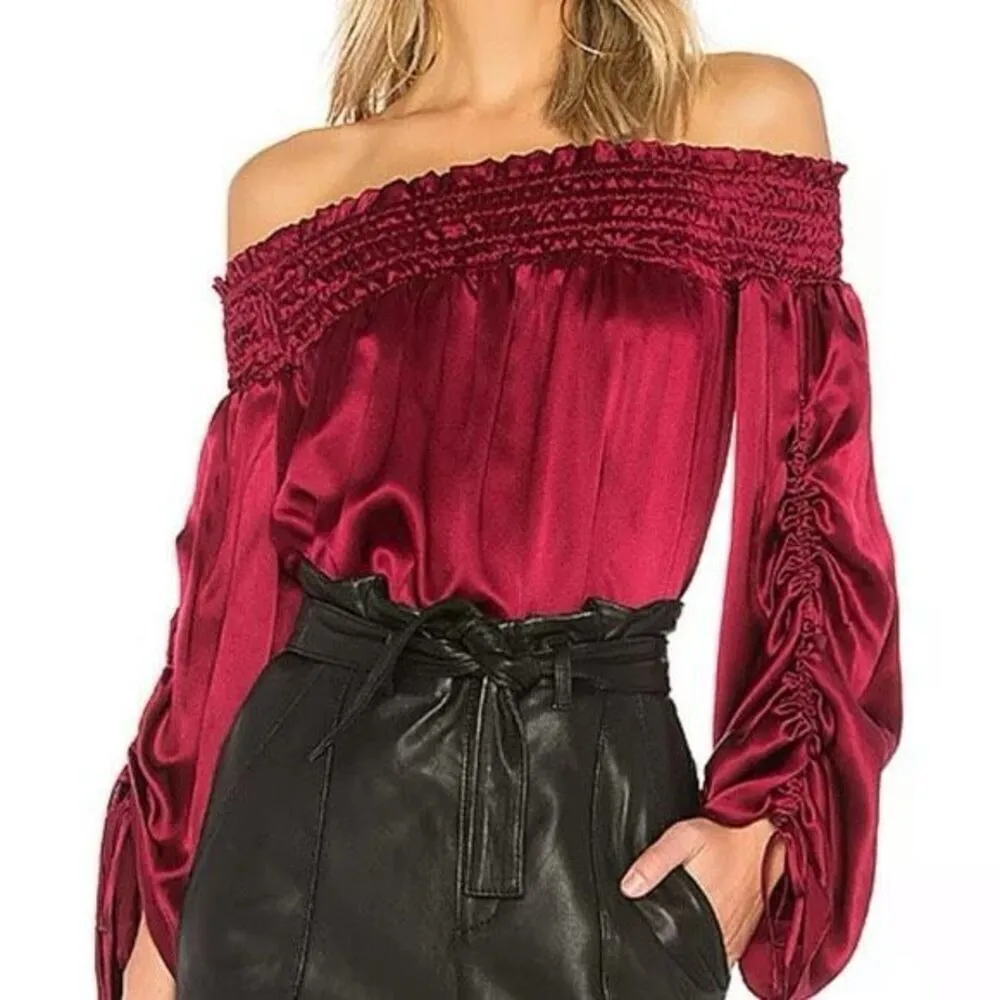 Parker Valentino Off the Shoulder Blouse Drawstring Red - Image 6