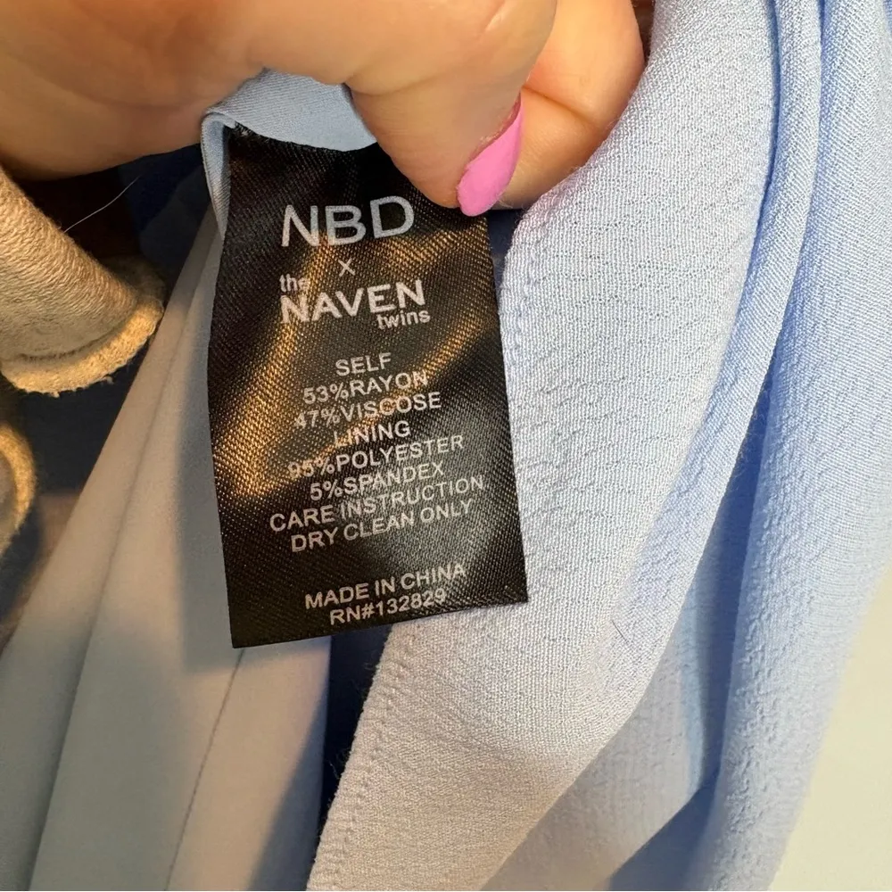 NBD X The Naven Twins No Secrets Fit and Flare Strappy Mini Dress Powder Blue - Image 6