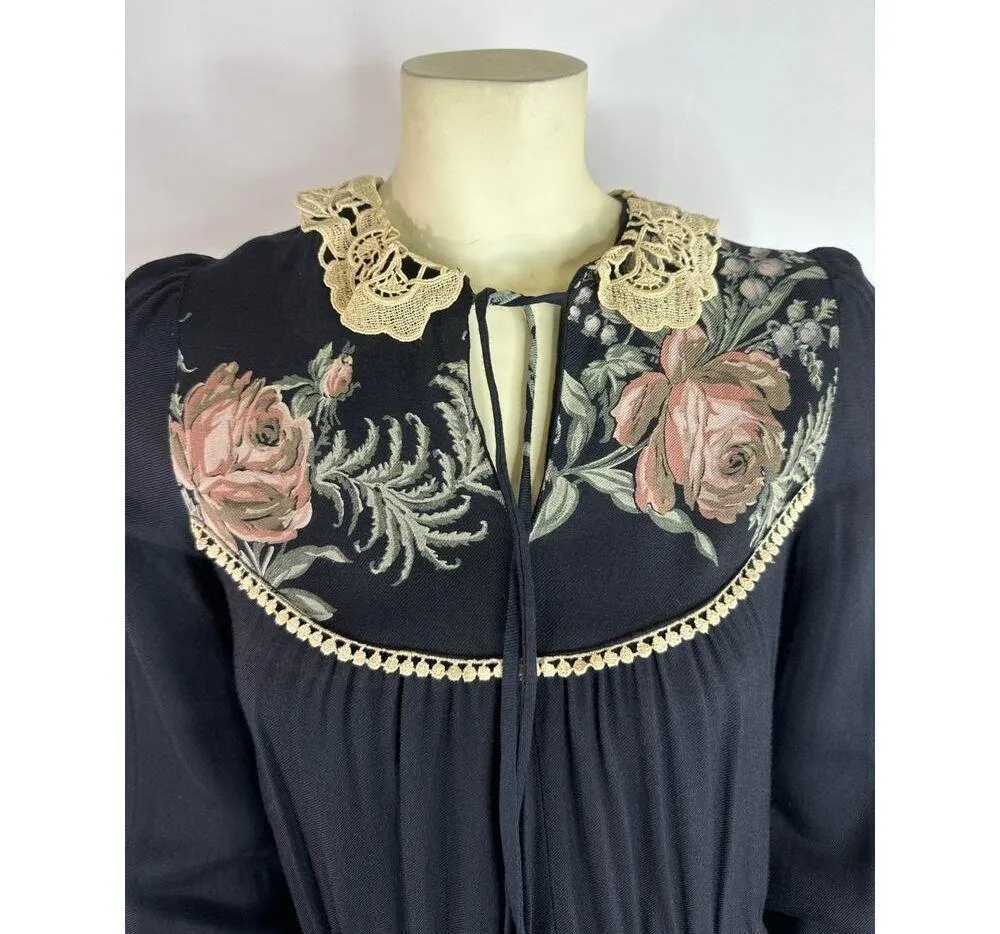 Vintage Boho Cactus N.Y.C Label Crochet Black Hippie Floral Pink Dress size 7 - Image 5