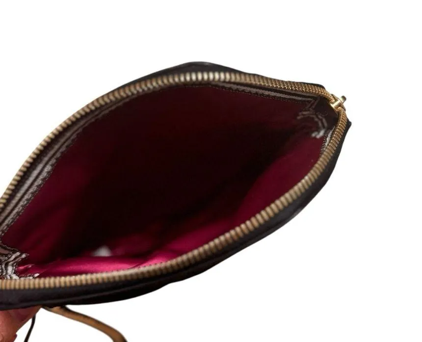 Henri Bendel Black Embossed Leather Wristlet Clutch 7x5 Gold Chain Rare Bag GUC - Image 9