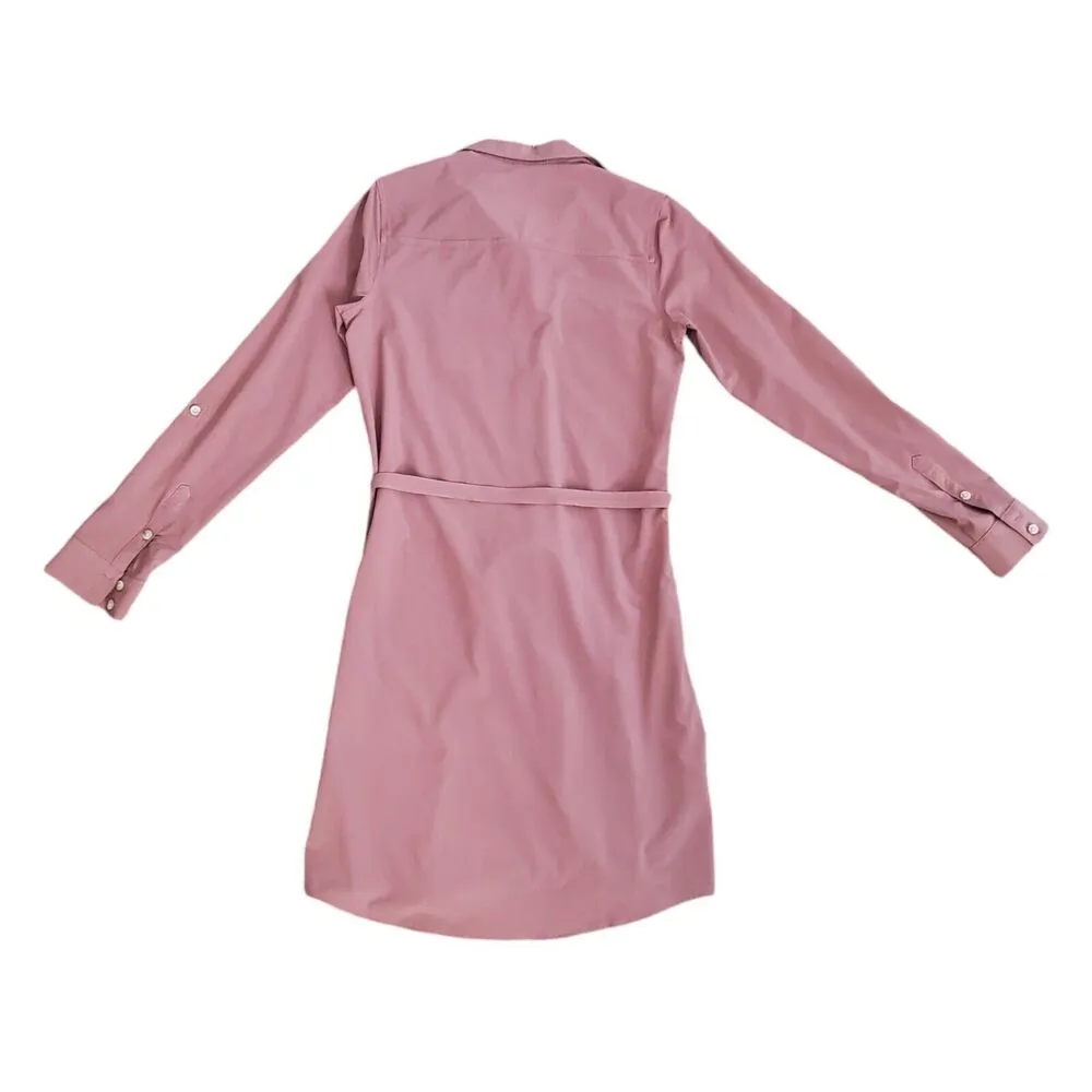 Eddie Bauer Shirt Dress Women XS Purple Tie Waist Dri-fit Travel Stretch Button - Image 3