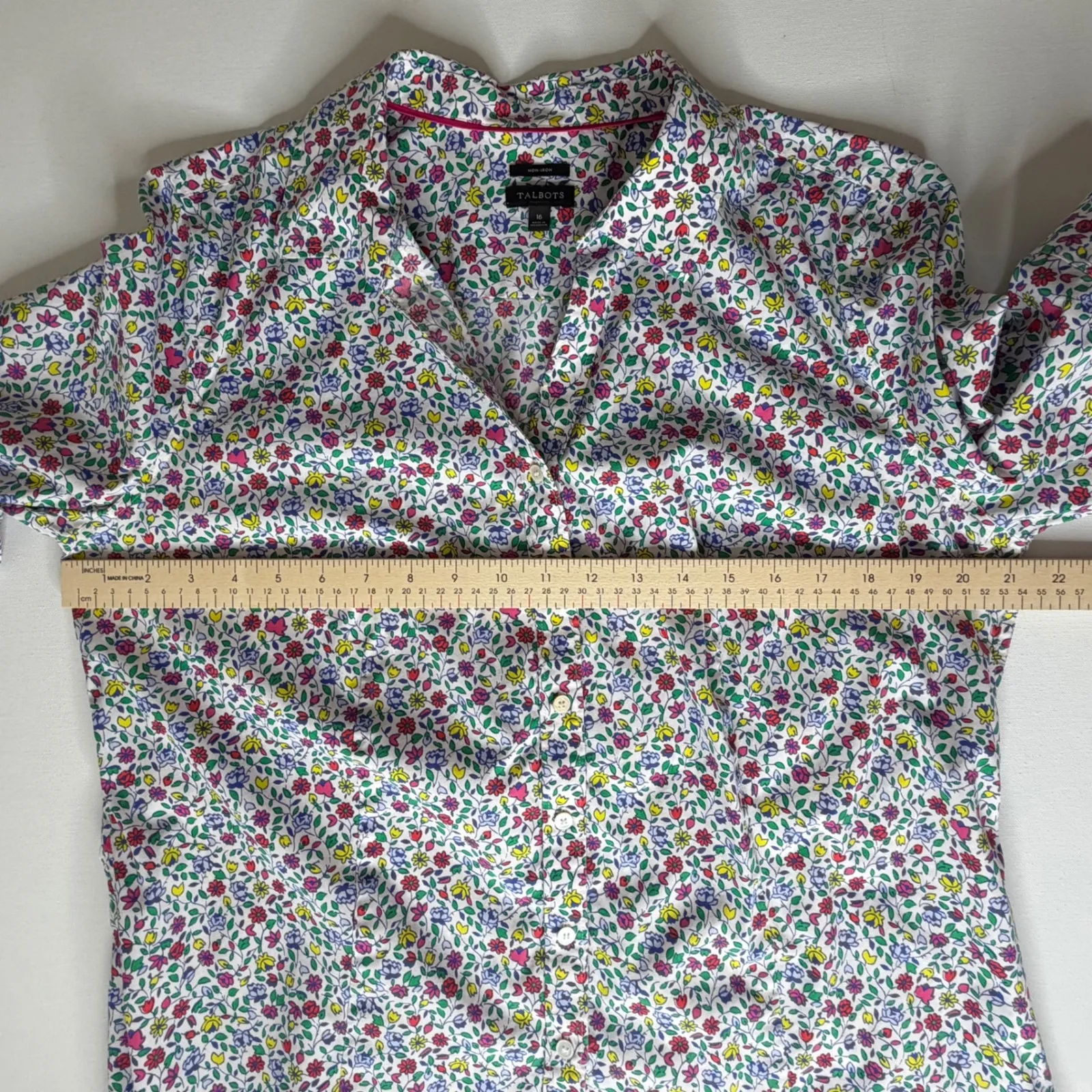 Talbots Perfect Shirt Prairie Floral Size 16 Non Iron Button Up Preppy Colorful - Image 10