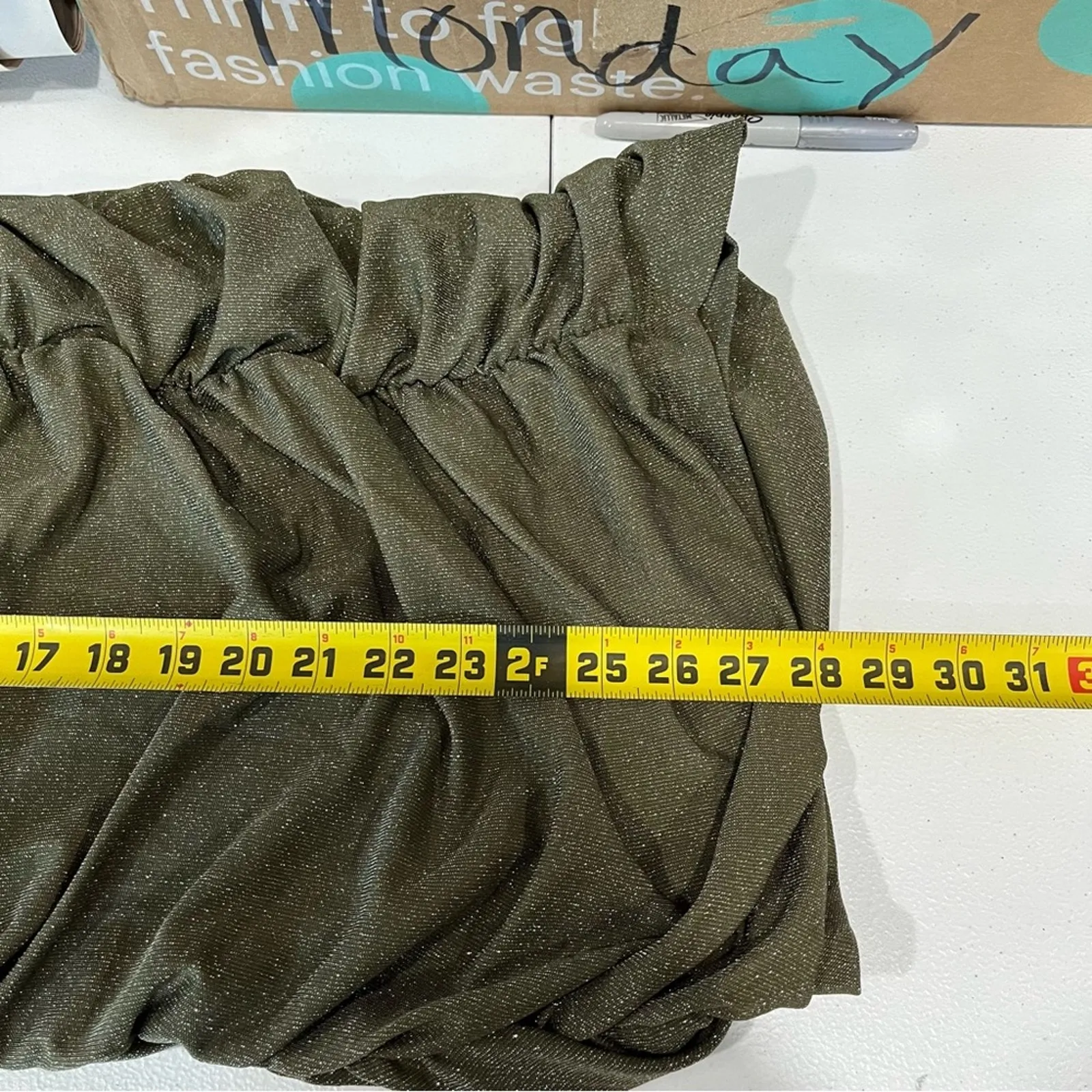 Free People Green Sparkly Shimmer Ruched Mini Dress Womens Size Small Party - Image 6