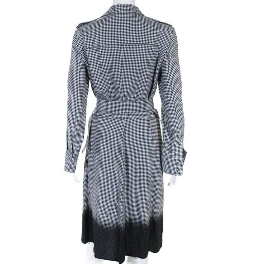 Piazza Sempione Gray Black White Checkered Button-Down Dress with Belt Size 6 - Image 3
