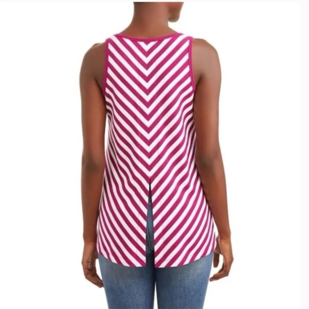 Time and Tru tank top women's size medium 8/10 purple white stripes sleeveless - Image 2
