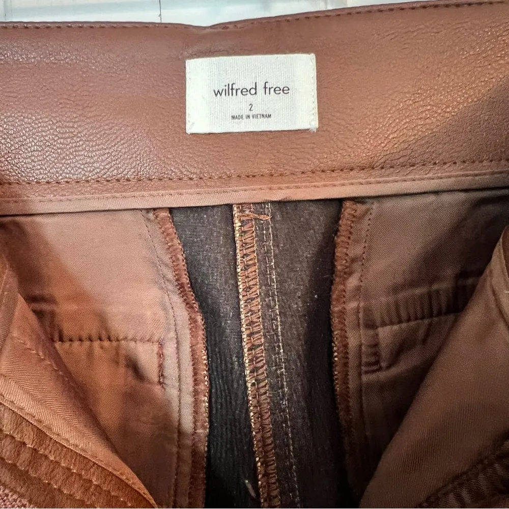 Women’s Aritzia Wilfred Free High Rise Brown Faux Leather Trouser Pant Size 2 - Image 6