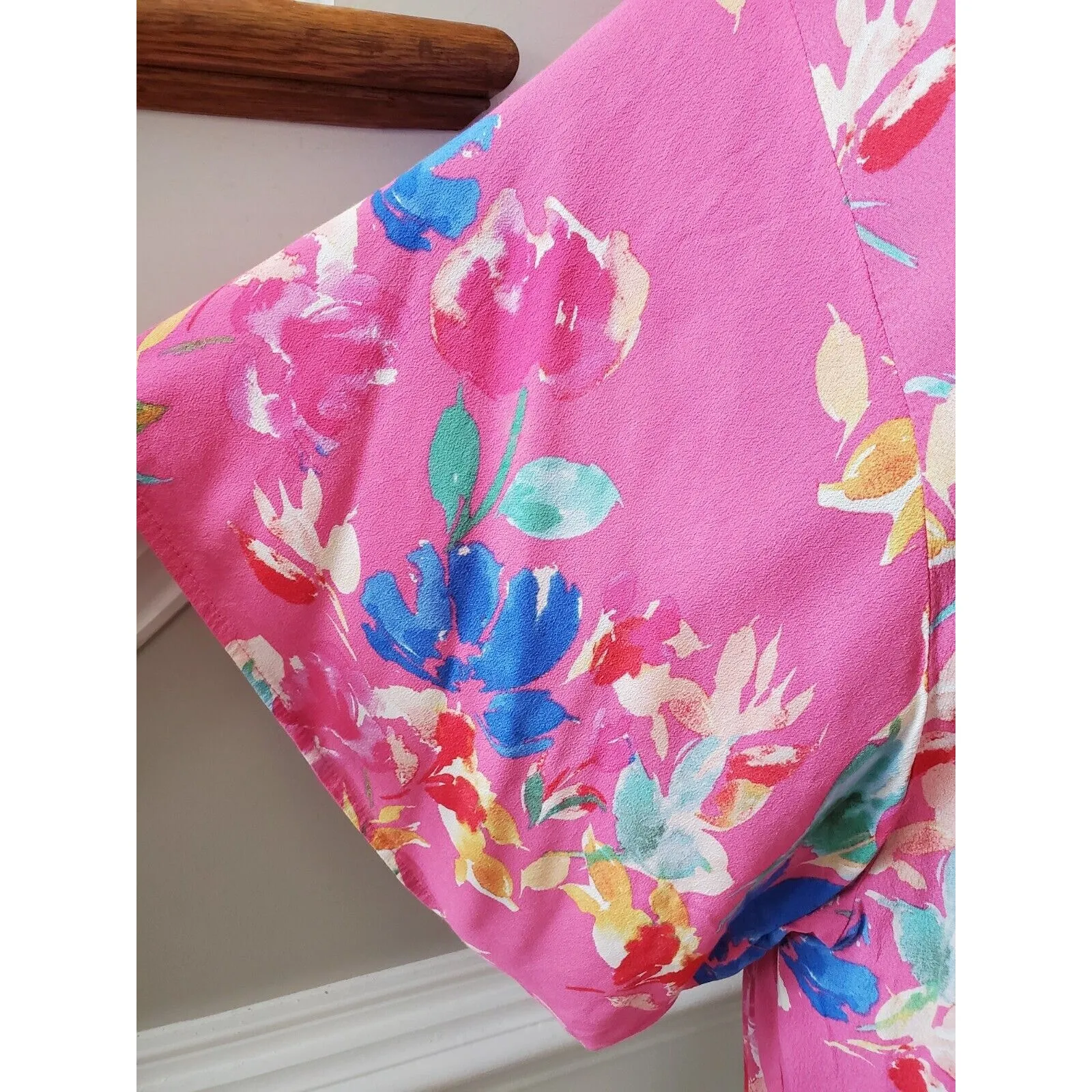 Vici Women Pink 100% Rayon V-Neck 3/4 Sleeve Buttons Front Casual Shirt Size L - Image 4