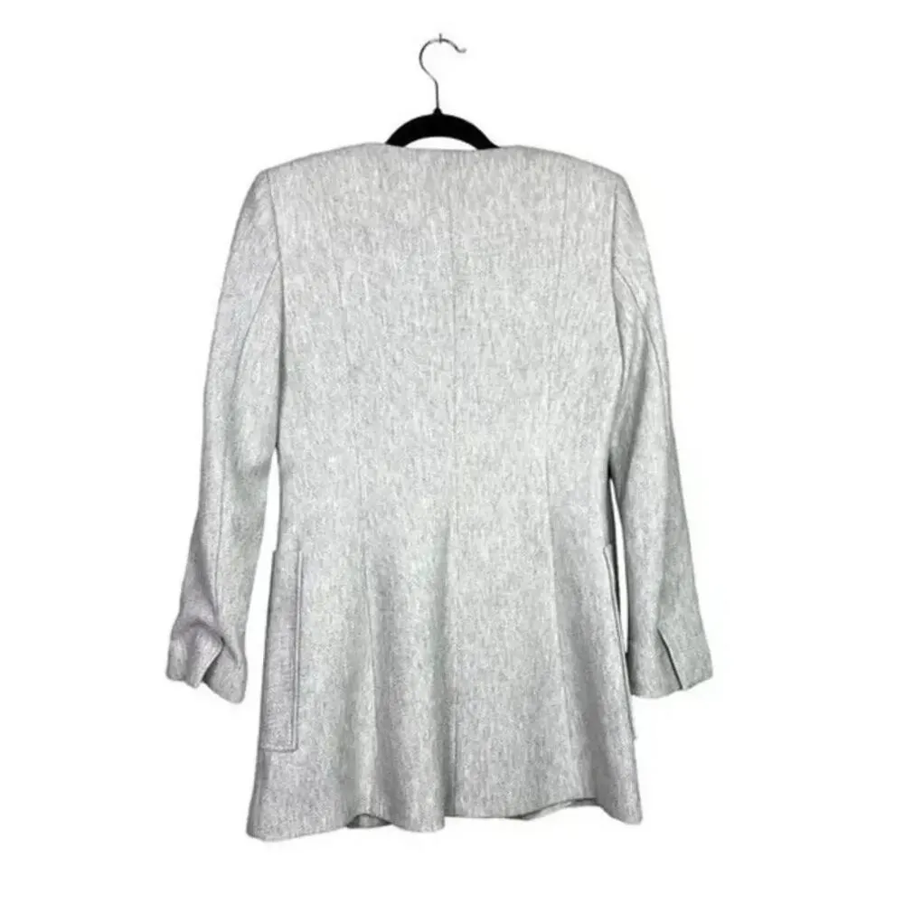 Zara Longline Herringbone Long Sleeve Jacket Blazer Zip Up Pockets M Grey #3132 - Image 12