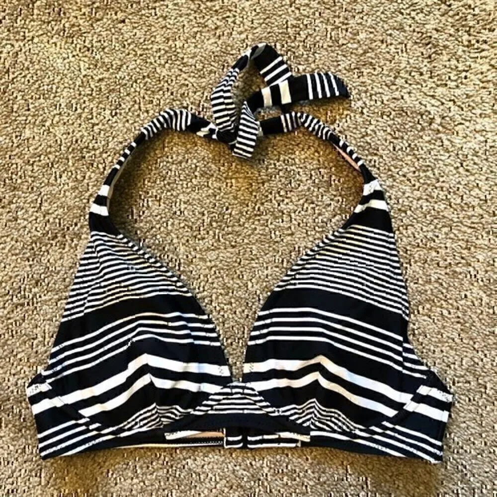 OLD NAVY Black White Stripe Halter Tie Underwire Padded Swim Top Swimwear Small - Image 2