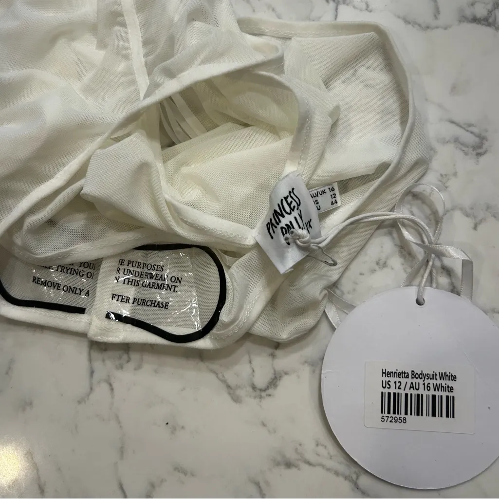 NWT Princess Polly Henrietta Bodysuit White Sheer One Piece Size 12 - Image 5
