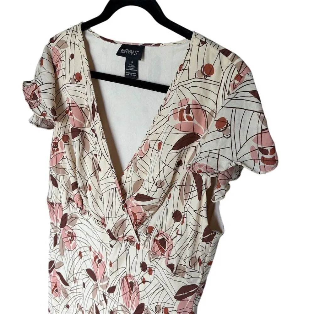 Lane Bryant M Floral  Plus Size Silk Midi Dress Ruffle Fairy Y2K Etherial 18 - Image 3